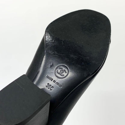Chanel CC Logo Calfskin Lapel Mid Boots Black Brown — view 8