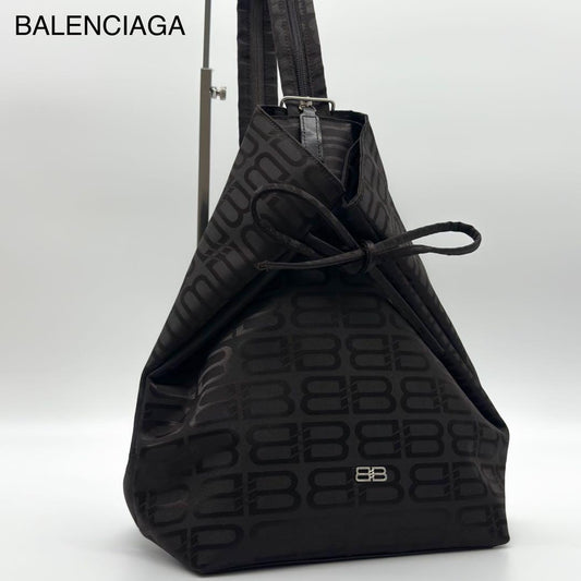 Balenciaga All Over Nylon Backpack Black Monaco Brown