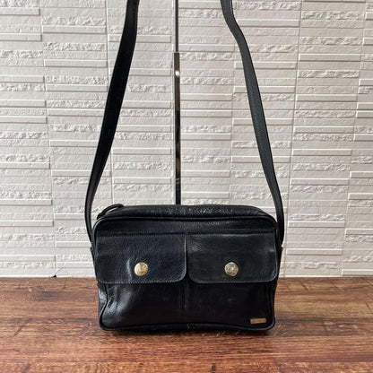 Celine Leather Carriage Logo Shoulder Bag Gold Black — view 3