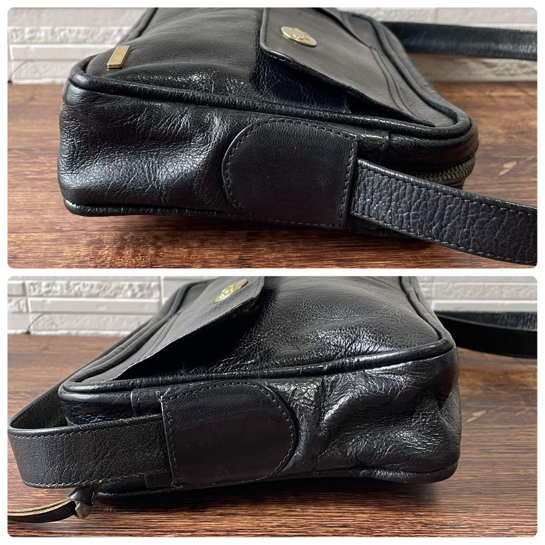 Celine Leather Carriage Logo Shoulder Bag Gold Black — view 4