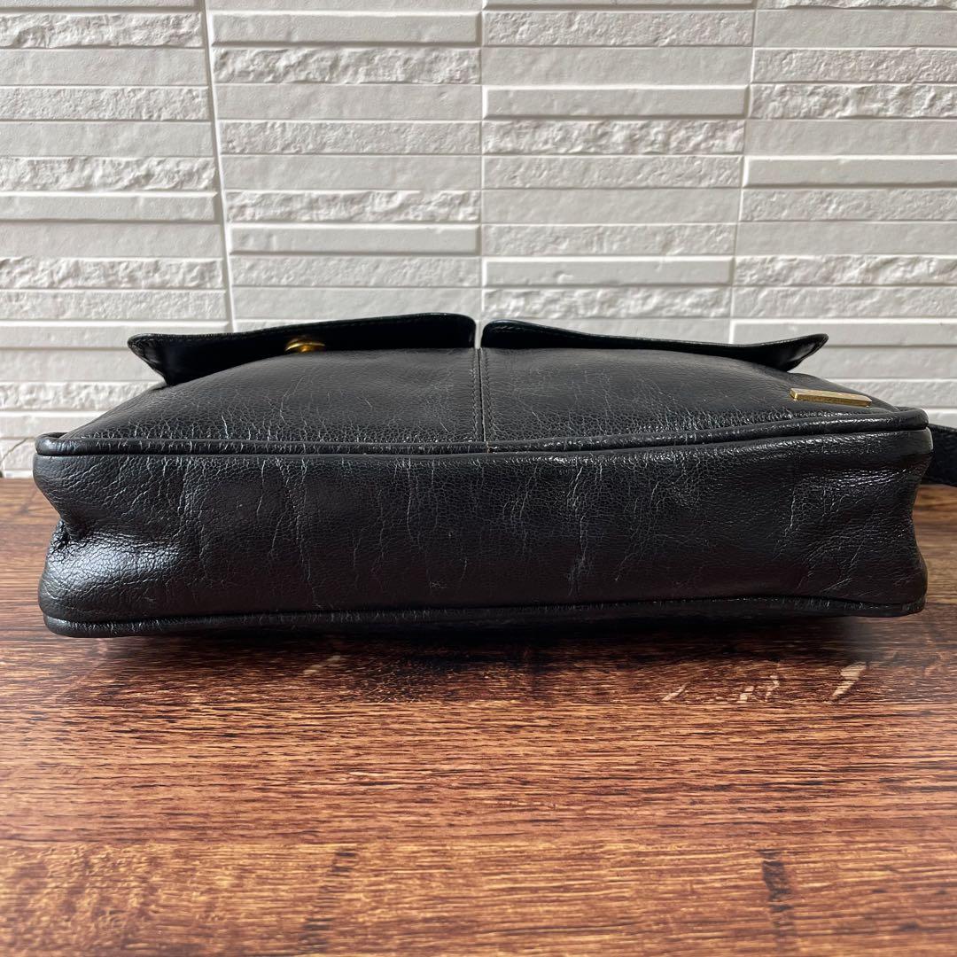 Celine Leather Carriage Logo Shoulder Bag Gold Black — view 5
