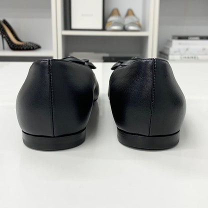 Chanel Leather Patent Camellia CC Logo Flat Shoes — view 5