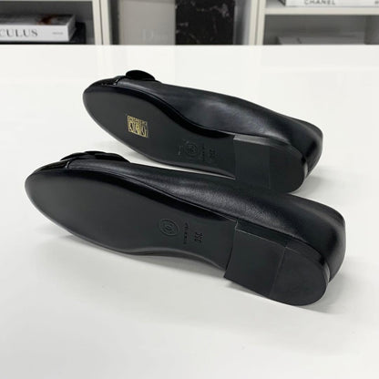 Chanel Leather Patent Camellia CC Logo Flat Shoes — view 6