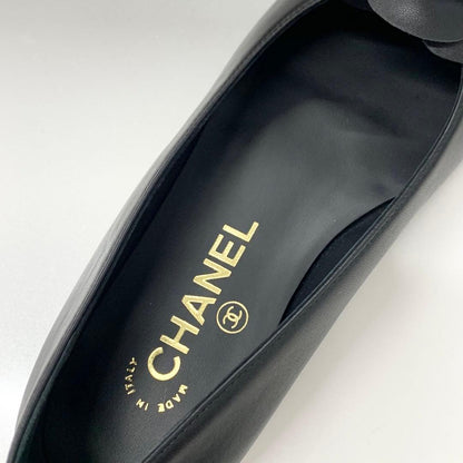 Chanel Leather Patent Camellia CC Logo Flat Shoes — view 7