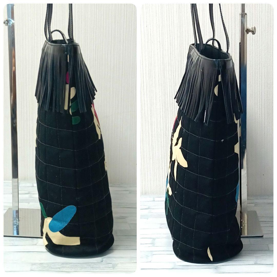 Chanel Choco Bar Handbag Enamel Canvas Fringe Black — view 7