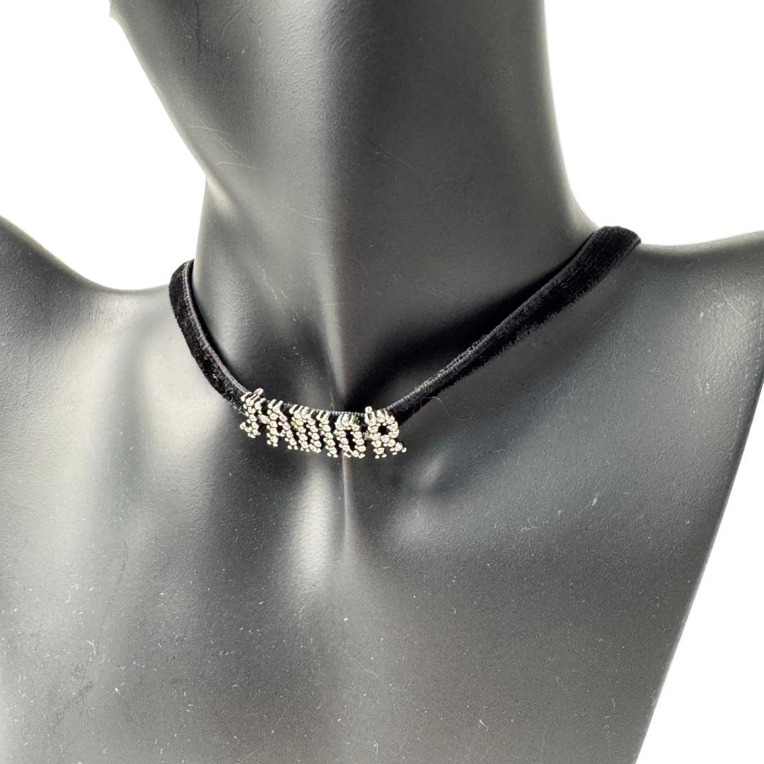 Dior J'adior Logo Choker Rhinestone Velvet Necklace