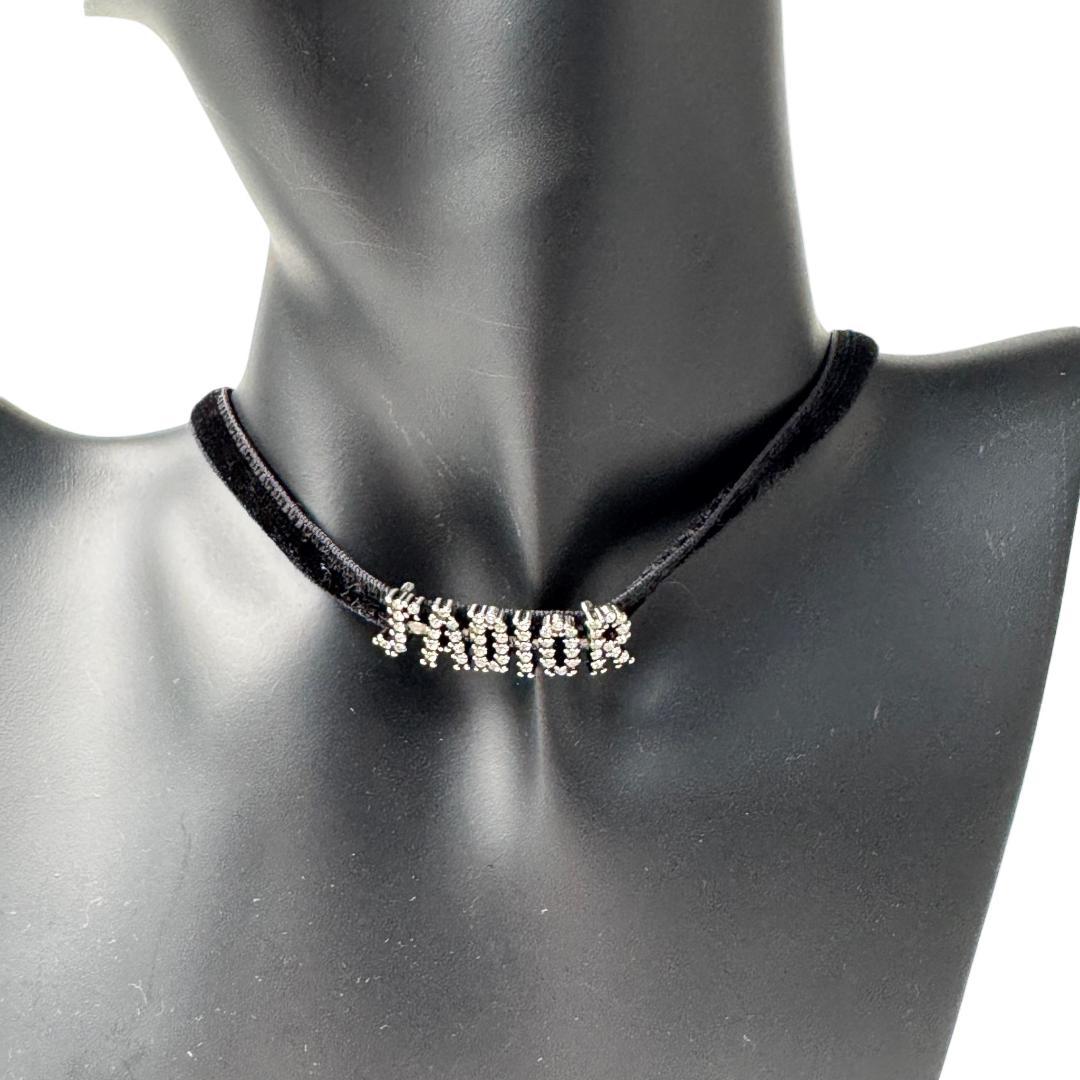 Dior J'adior Logo Choker Rhinestone Velvet Necklace — view 2