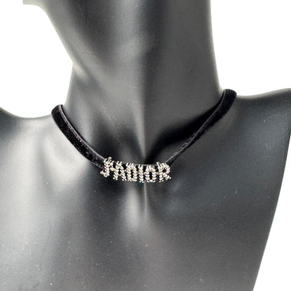 Dior J'adior Logo Choker Rhinestone Velvet Necklace — view 2