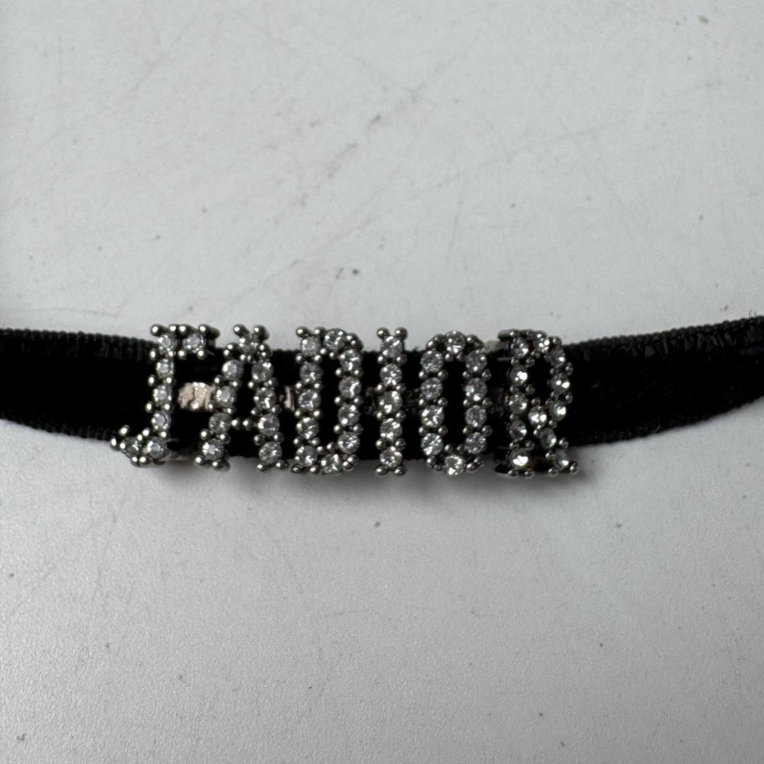 Dior J'adior Logo Choker Rhinestone Velvet Necklace — view 5