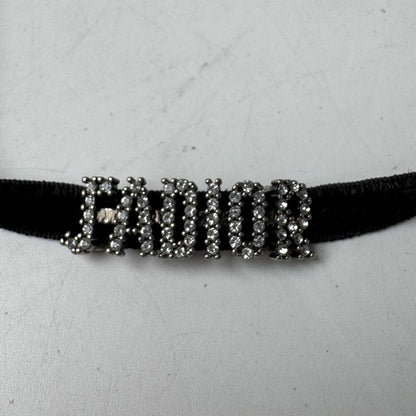 Dior J'adior Logo Choker Rhinestone Velvet Necklace — view 5