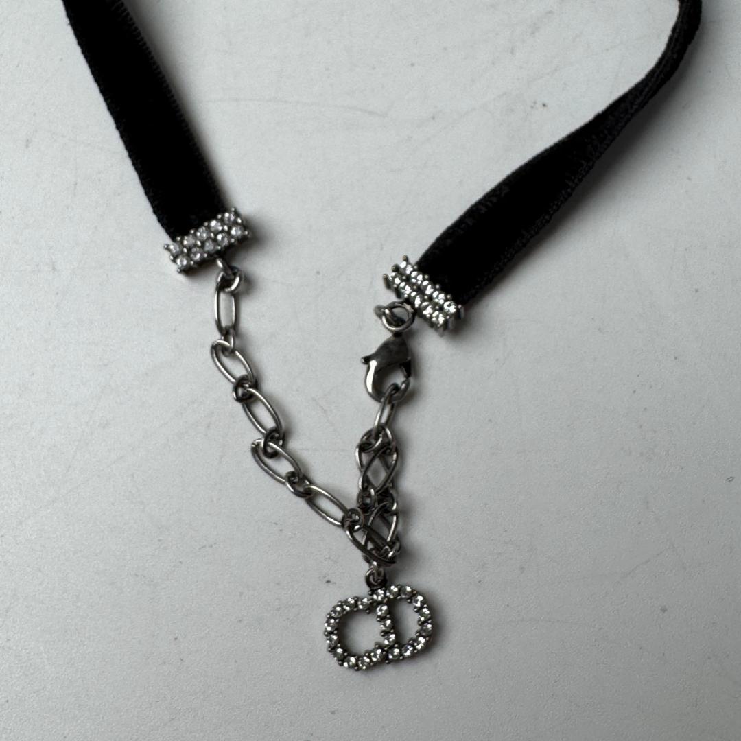 Dior J'adior Logo Choker Rhinestone Velvet Necklace — view 6