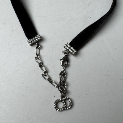 Dior J'adior Logo Choker Rhinestone Velvet Necklace — view 6