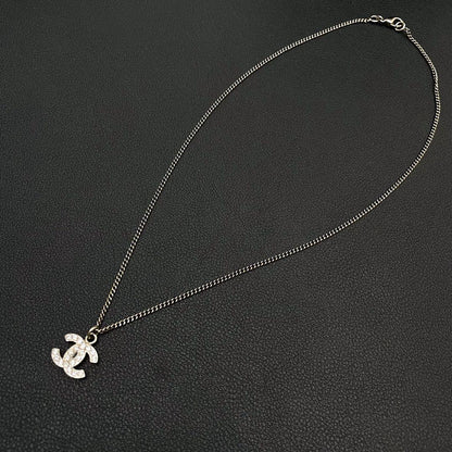 Chanel CC Logo Necklace Rhinestone Silver Icon — view 4