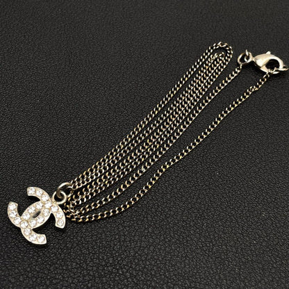 Chanel CC Logo Necklace Rhinestone Silver Icon — view 5