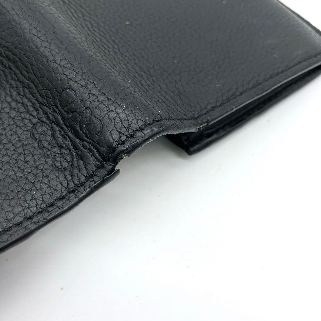Loewe Long Wallet Folded Anagram Shape Pressed Leather Black