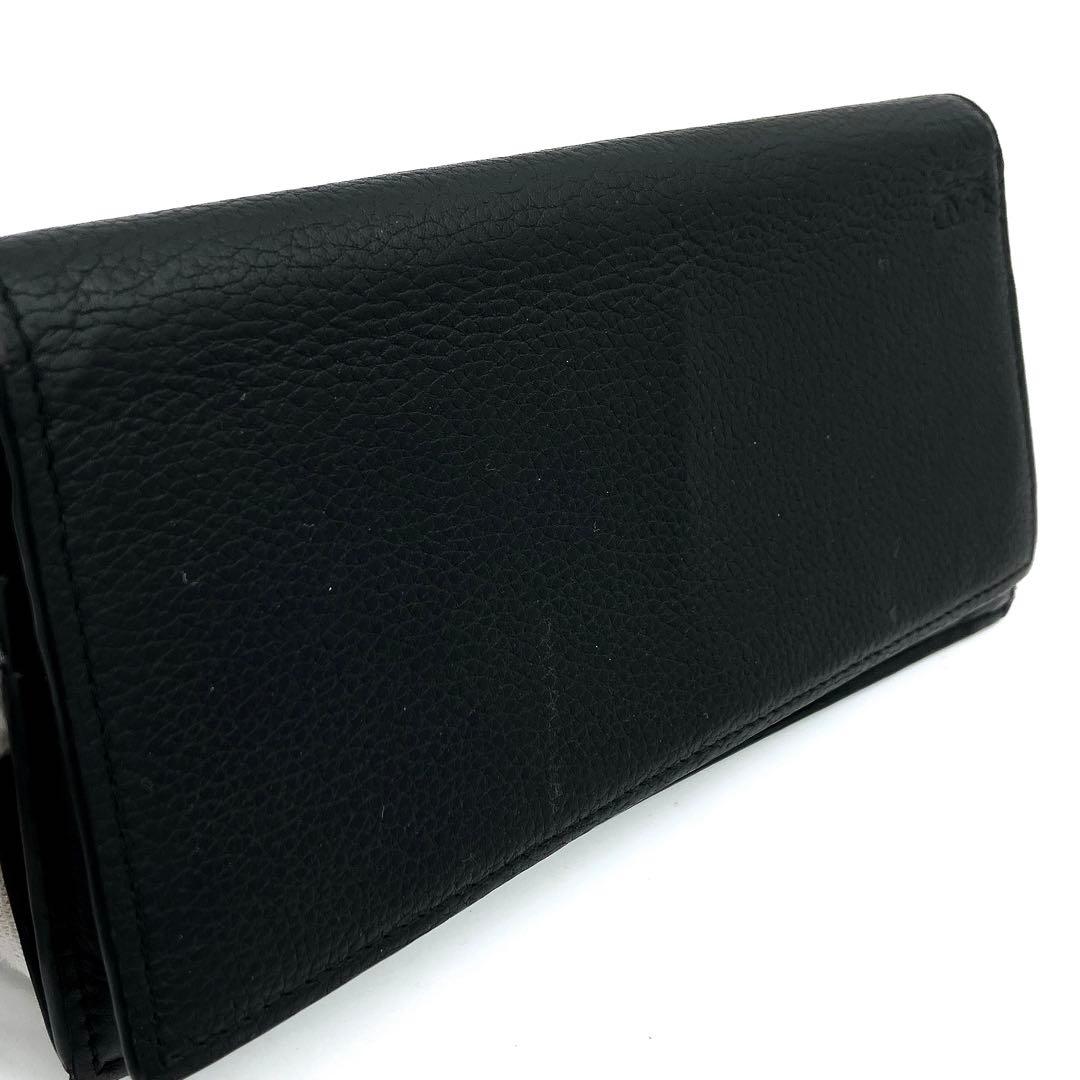 Loewe Long Wallet Folded Anagram Shape Pressed Leather Black