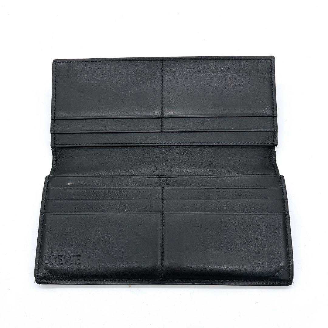Loewe Long Wallet Folded Anagram Shape Pressed Leather Black