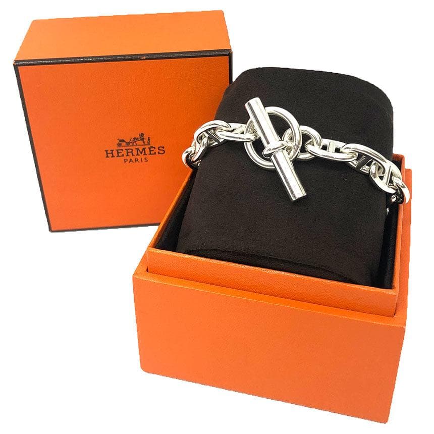 Hermes Chaine D'ancre MM 16frames Silver Bracelet Aq12250