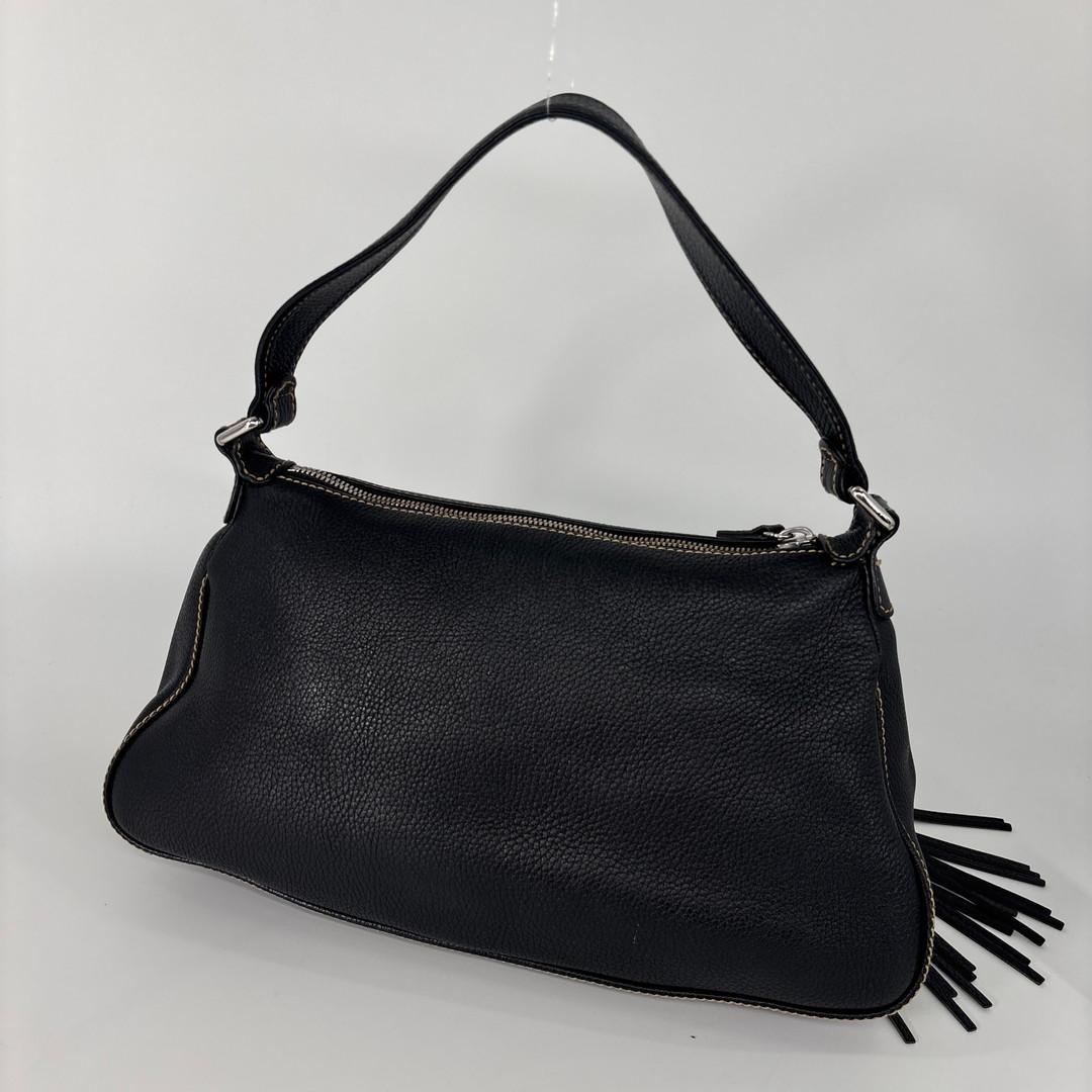 Chanel Super Logo Shoulder Bag Fringe Tassel Leather Black — view 5