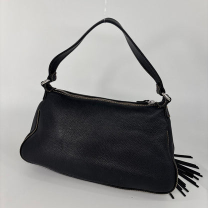 Chanel Super Logo Shoulder Bag Fringe Tassel Leather Black — view 5