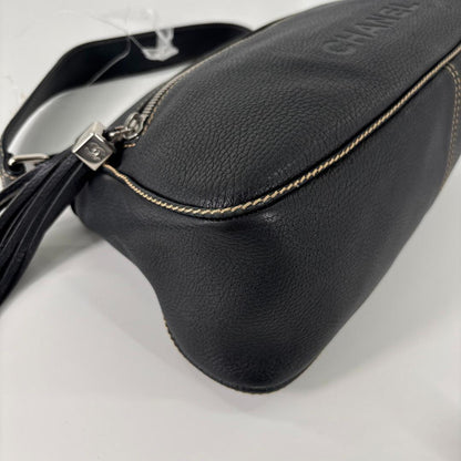 Chanel Super Logo Shoulder Bag Fringe Tassel Leather Black — view 8
