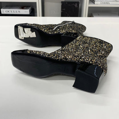 Chanel CC Logo Glitter Patent Short Boots Black — view 7