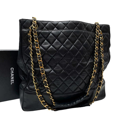 Chanel Quilted Lambskin Chain Shoulder Tote Black
