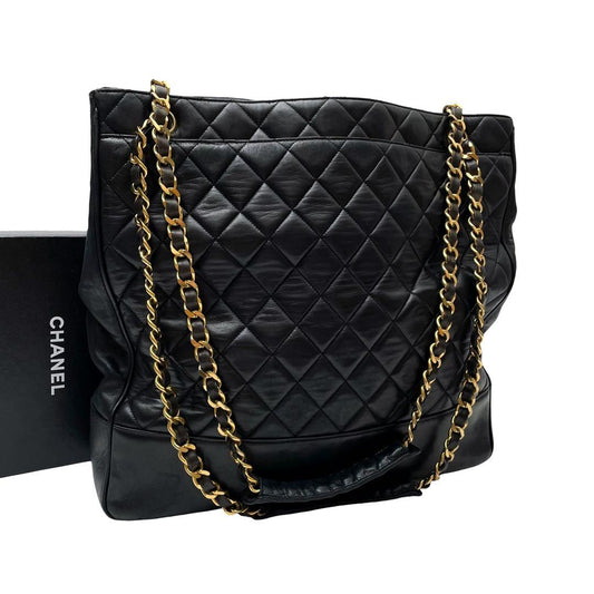 Chanel Quilted Lambskin Chain Shoulder Tote Black