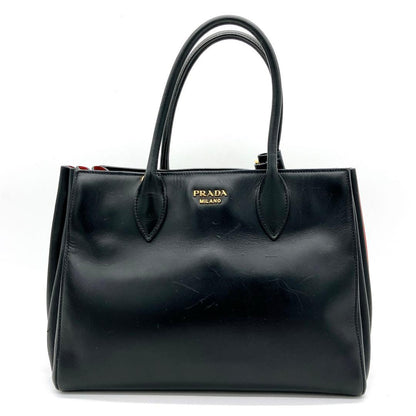 Prada 2-way Bag Bibliotheque Gold Hardware Leather Bi-color