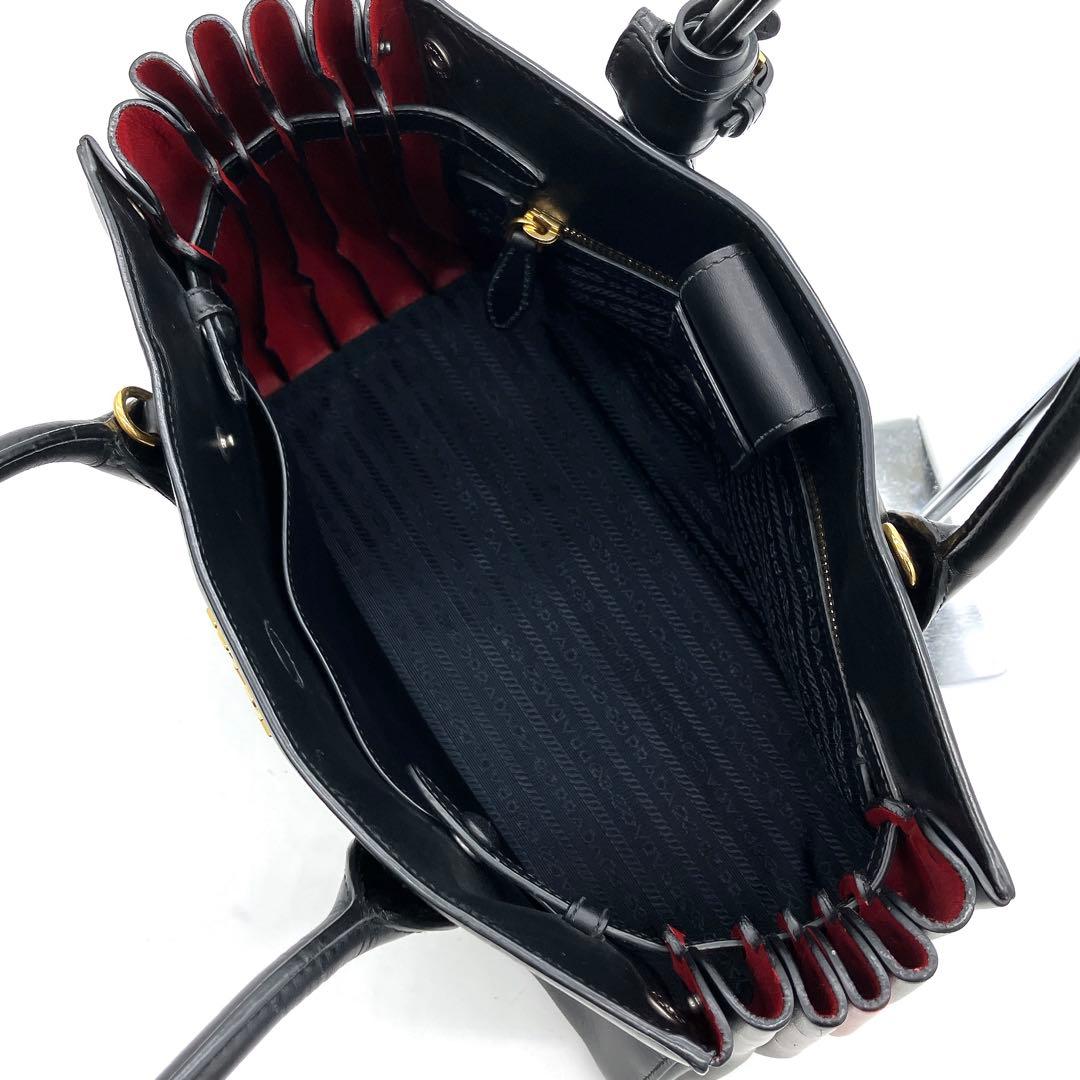 Prada 2-way Bag Bibliotheque Gold Hardware Leather Bi-color