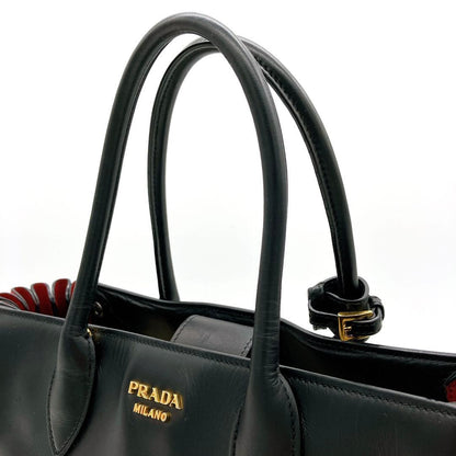 Prada 2-way Bag Bibliotheque Gold Hardware Leather Bi-color