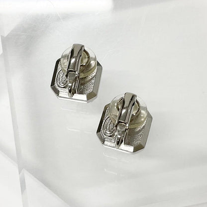Chanel Earrings CC Logo Square Pearl Rhinestone Silver — view 3