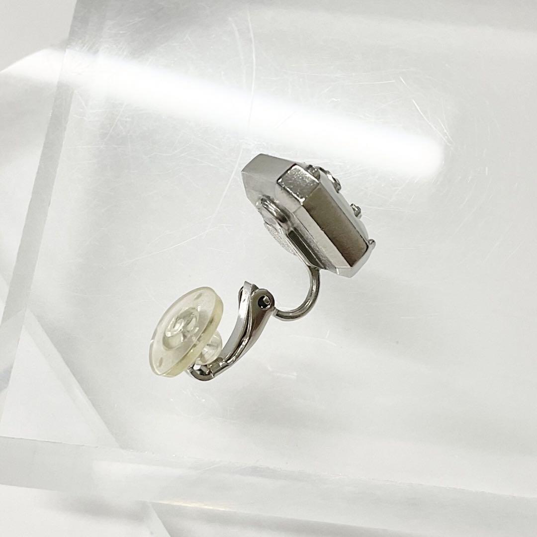 Chanel Earrings CC Logo Square Pearl Rhinestone Silver — view 4