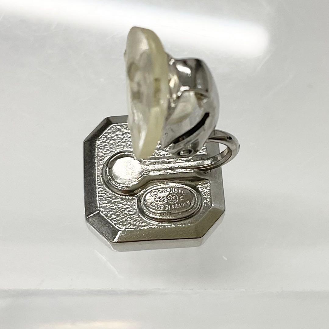 Chanel Earrings CC Logo Square Pearl Rhinestone Silver — view 5