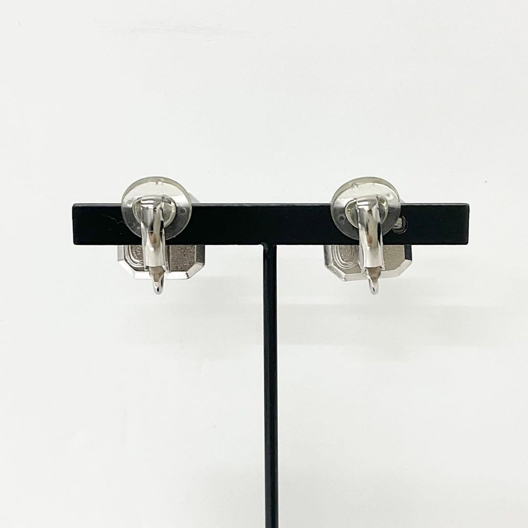 Chanel Earrings CC Logo Square Pearl Rhinestone Silver — view 8