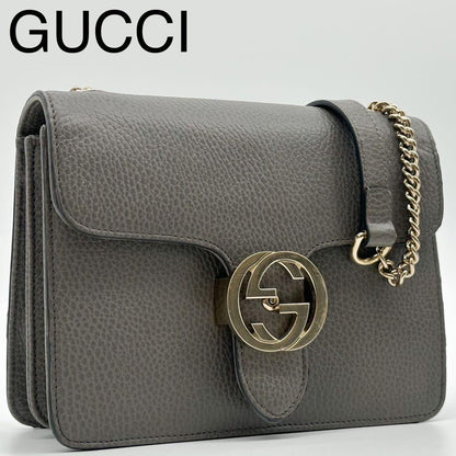 Gucci Interlocking Chain Shoulder Bag Gray Leather