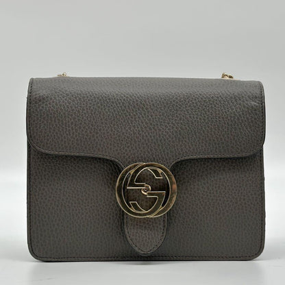Gucci Interlocking Chain Shoulder Bag Gray Leather — view 2