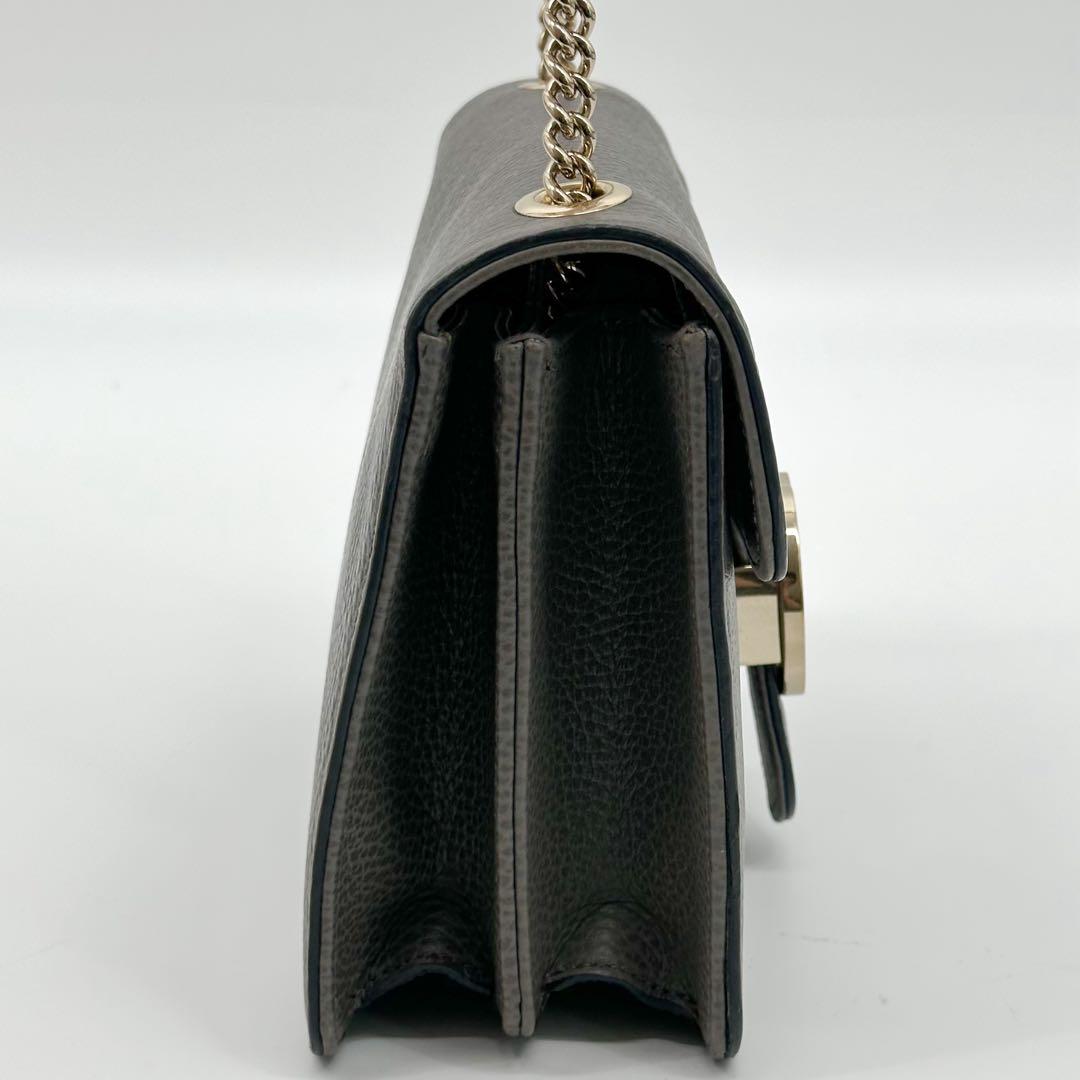 Gucci Interlocking Chain Shoulder Bag Gray Leather — view 5