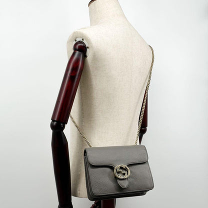 Gucci Interlocking Chain Shoulder Bag Gray Leather — view 6