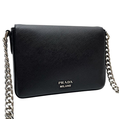 Prada Saffiano Leather Chain Shoulder Bag Black — view 2
