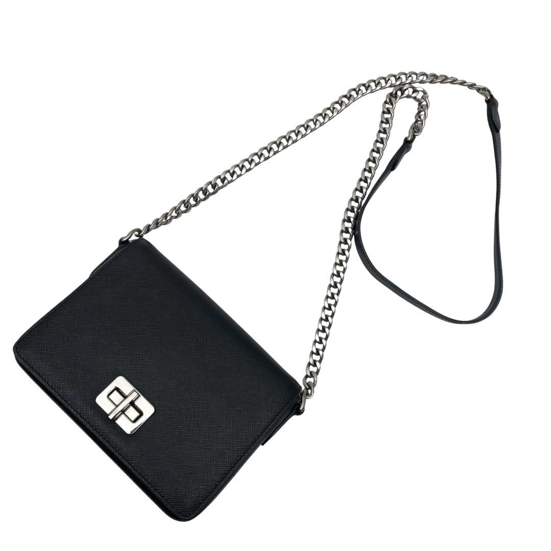 Prada Saffiano Leather Chain Shoulder Bag Black — view 3