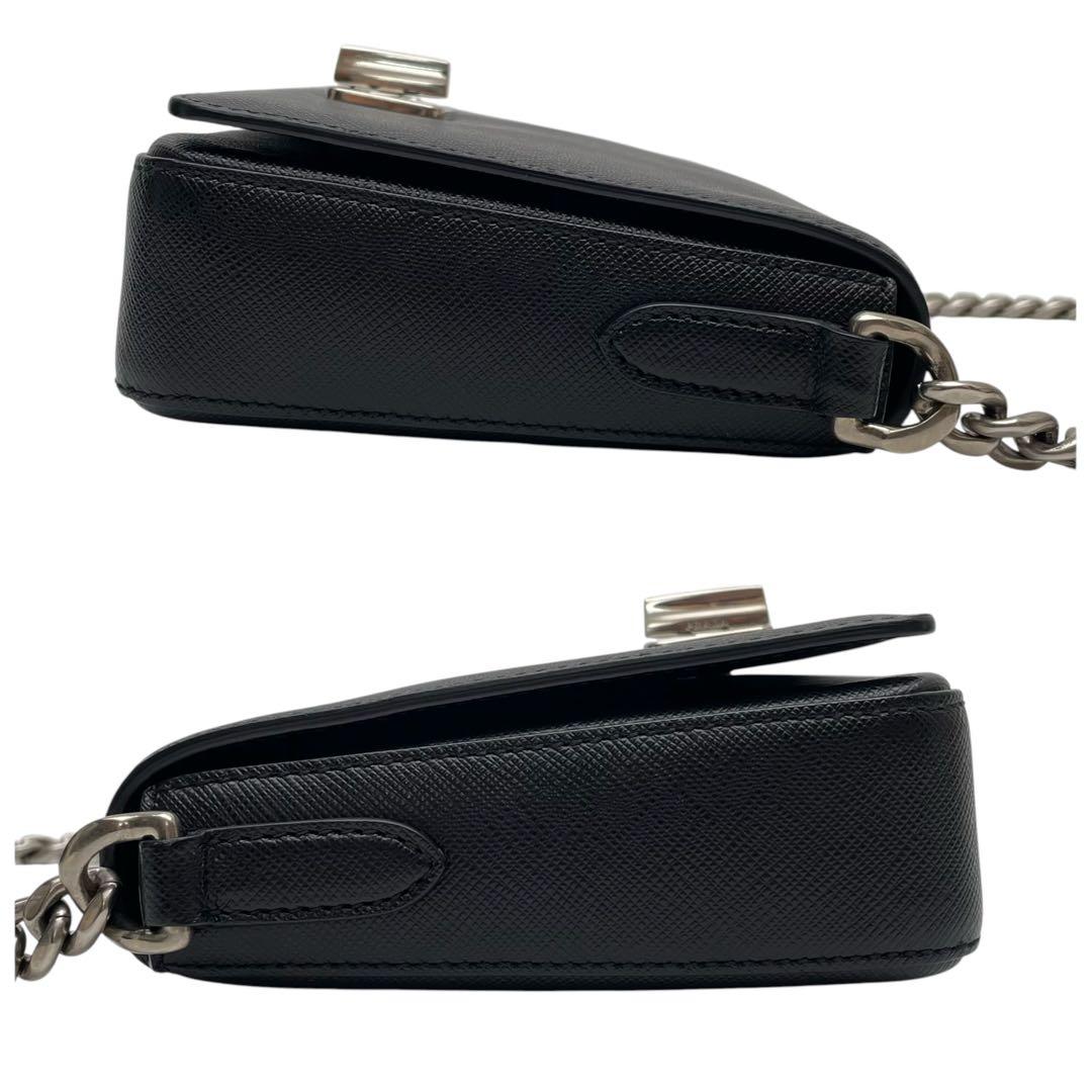 Prada Saffiano Leather Chain Shoulder Bag Black — view 4