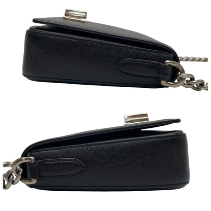 Prada Saffiano Leather Chain Shoulder Bag Black — view 4