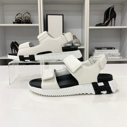 Hermes Junior Logo Leather Velcro Sandals White Black — view 3