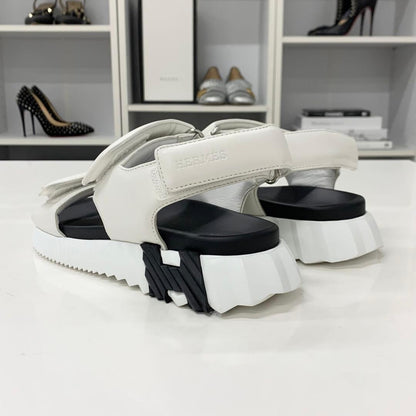 Hermes Junior Logo Leather Velcro Sandals White Black — view 4