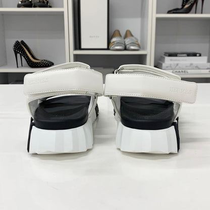 Hermes Junior Logo Leather Velcro Sandals White Black — view 5