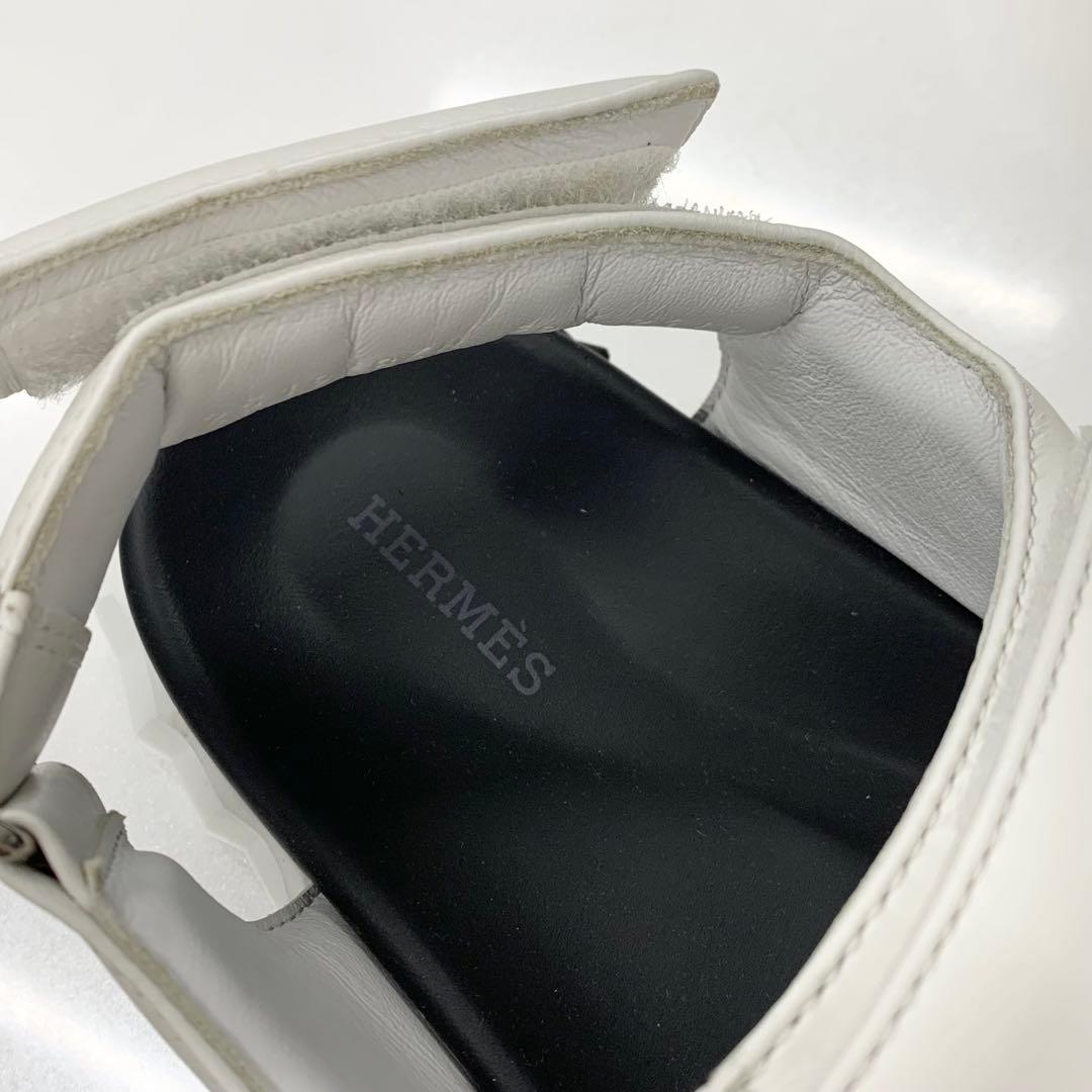 Hermes Junior Logo Leather Velcro Sandals White Black — view 7