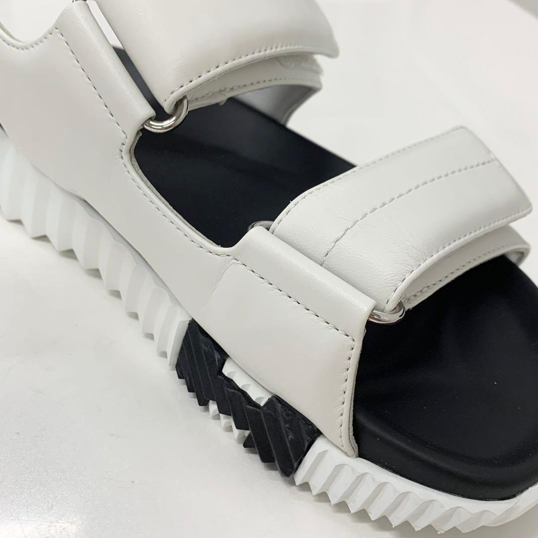 Hermes Junior Logo Leather Velcro Sandals White Black — view 9