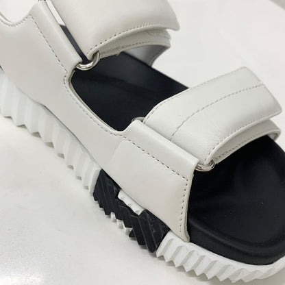 Hermes Junior Logo Leather Velcro Sandals White Black — view 9
