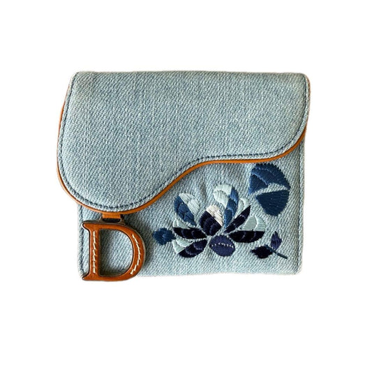 Dior John Galliano Era Denim Floral Embroidery Wallet